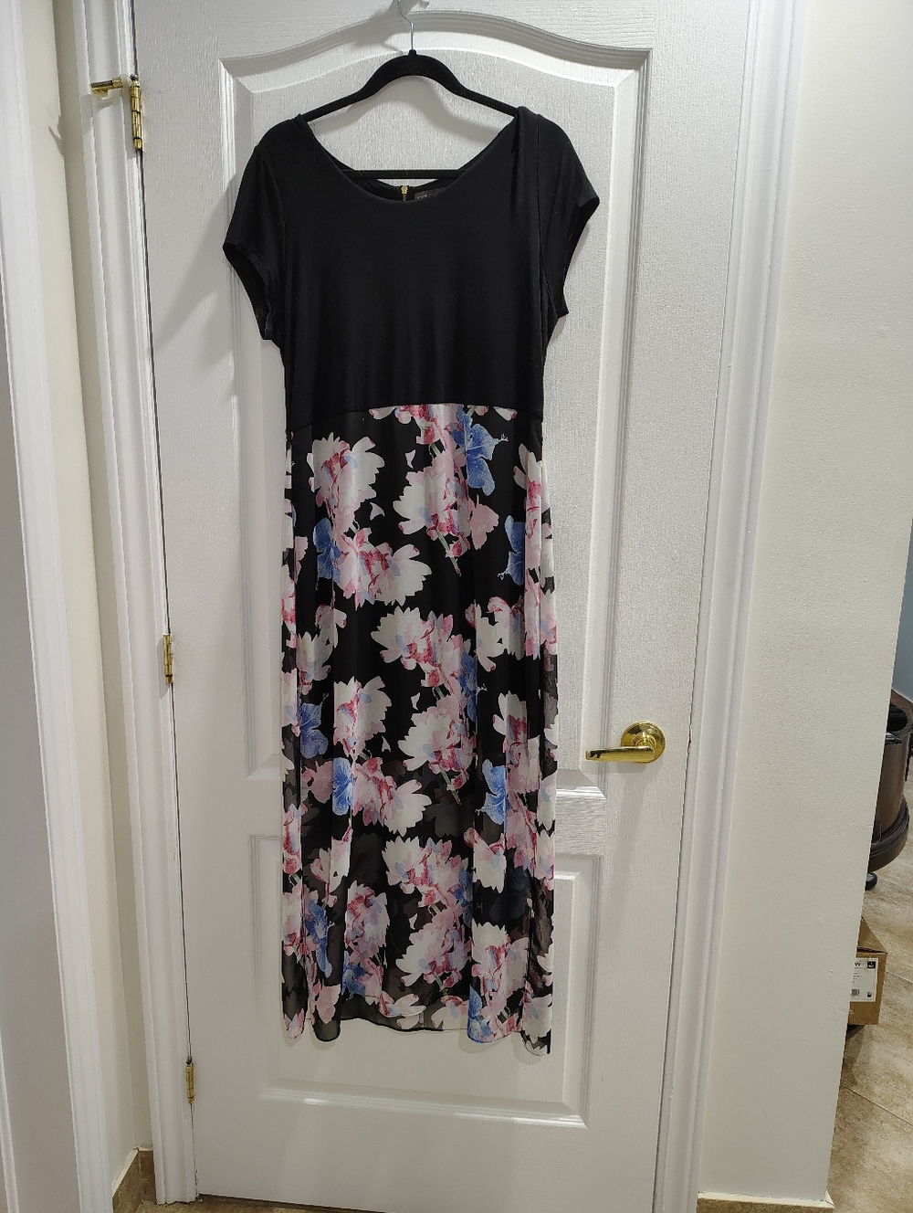 Vince Camuto Black Maxi Dress with Pink & Blue Floral Skirt